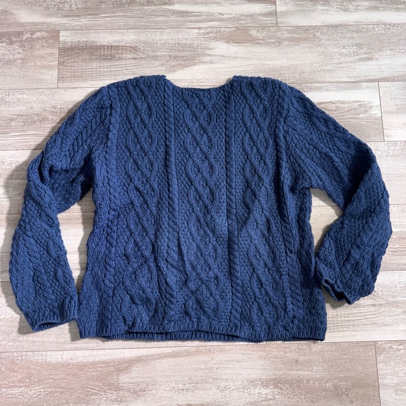Paul James VTG Ladies V Neck Wool Fisherman's Sweater L Blue Made in England - Picture 6 of 6